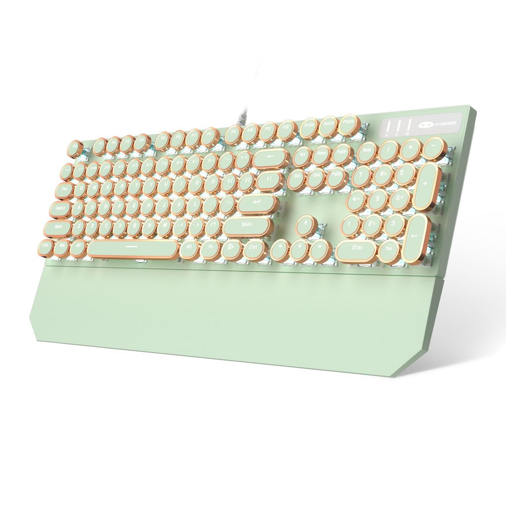 Mechanische Gaming Tastatur 104 Tasten USB, Blue Switch Keyboard mit Handballenauflage, Retro Rundtasten, Hellgrüne Farbe