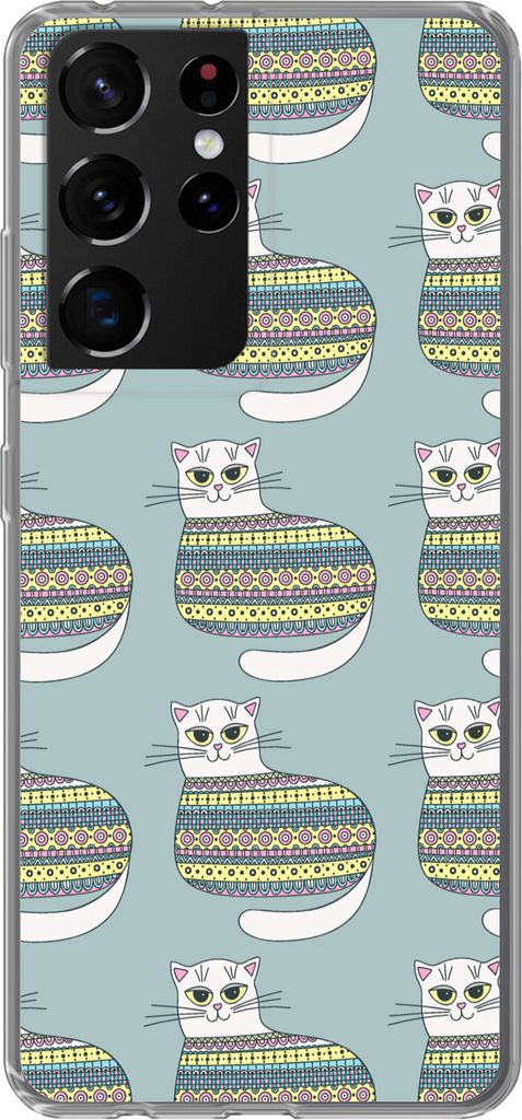 MuchoWow Handyhülle Schutzhülle Hülle für Telefoonhoesje Samsung Galaxy S21 Ultra Mädchen - Katzen - Pullover - Schnittmuster - Mädchen - K...