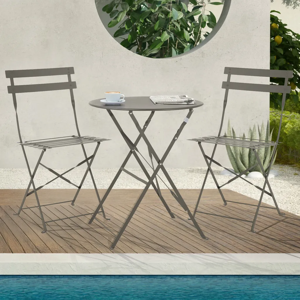 Mobilier de Balcon pour Petit Espace Ensemble Table et Chaises Taupe