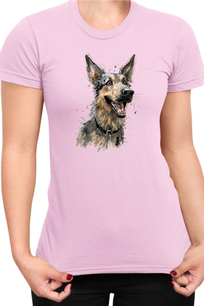 Damen T-Shirt Funny Dogs Breeds German Shepherd Dog Breed, Lady 2XL / Hellrosa
