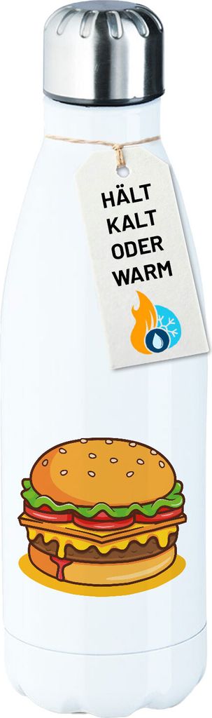 Huuraa Trinkflasche Burger Comic 500ml White Edelstahl Wasserflasche Trinkflasche Geschenkidee