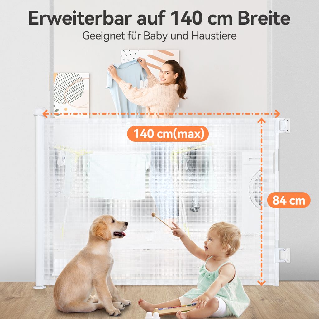 Treppenschutzgitter Türschutzgitter Ausziehbar 0-140 cm, Produktbild 4