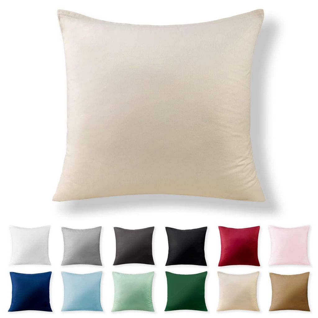 Perkal-Kissenbezug 80 x 80 cm – 100 % Baumwolle mit Reißverschluss, superweicher Kissenbezug 80 x 80 cm, beige, nur Kissenbezug