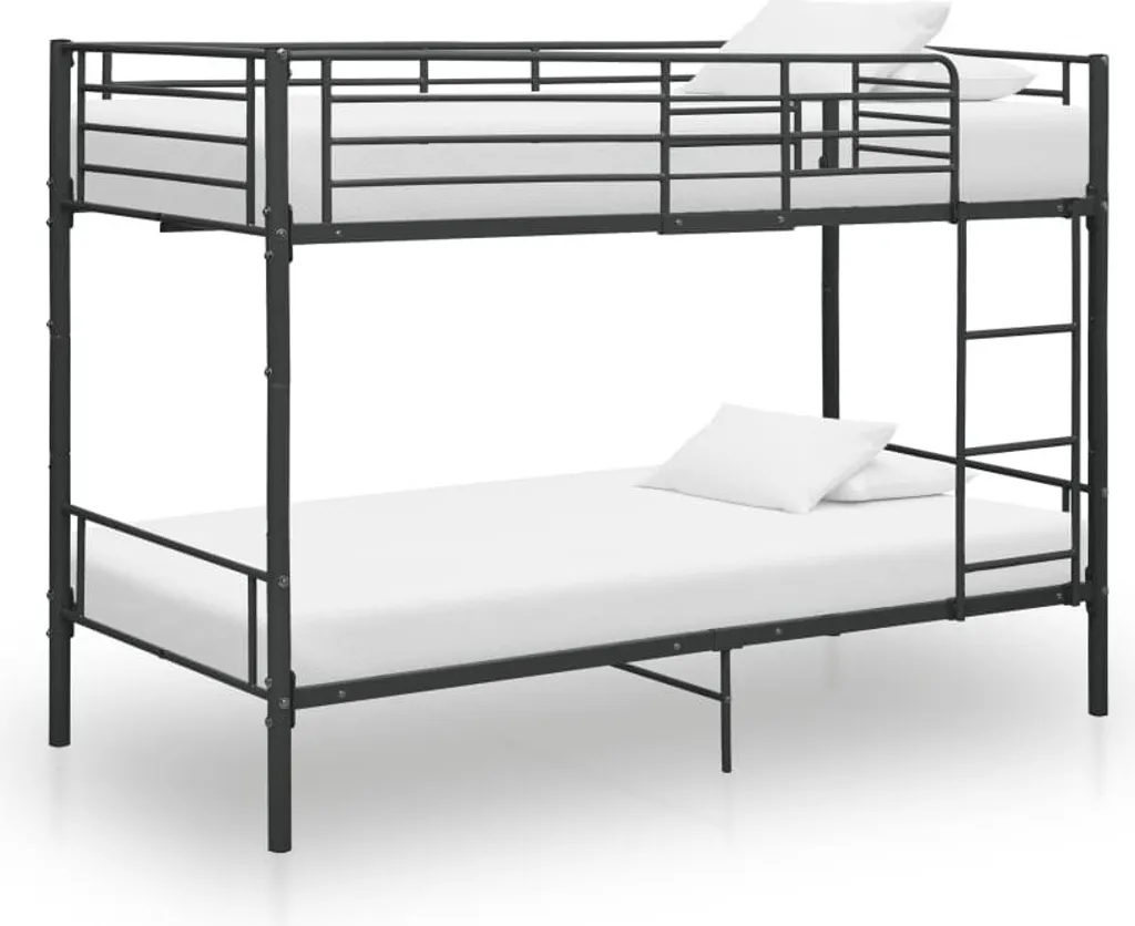 Lit Superposé Gain de Place 90x200 Noir - Idéal pour Fratrie ou Amis