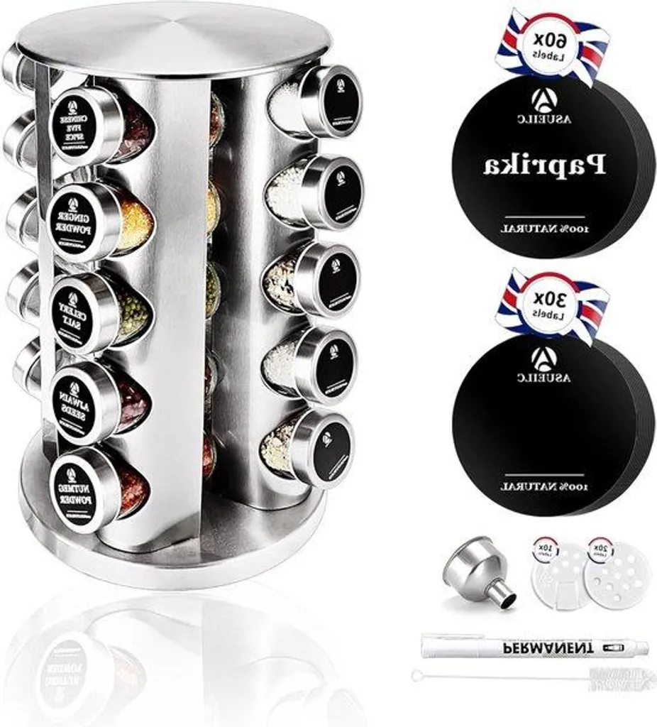 Rangement cuisine optimal : Carrousel à épices rotatif avec 20 pots inox
