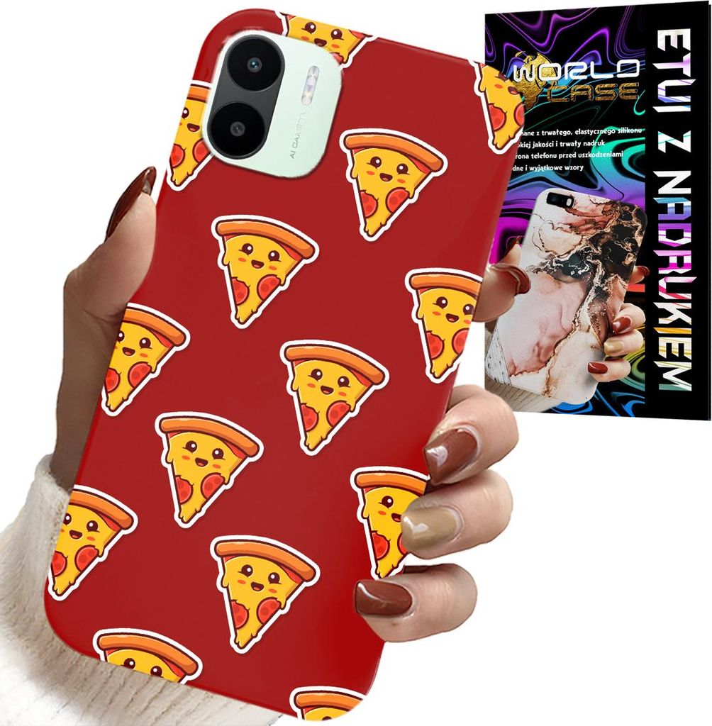 Hülle Für Xiaomi Redmi A1 - Design Mit Fröhlicher Pizza Auf Rotem Hintergrund