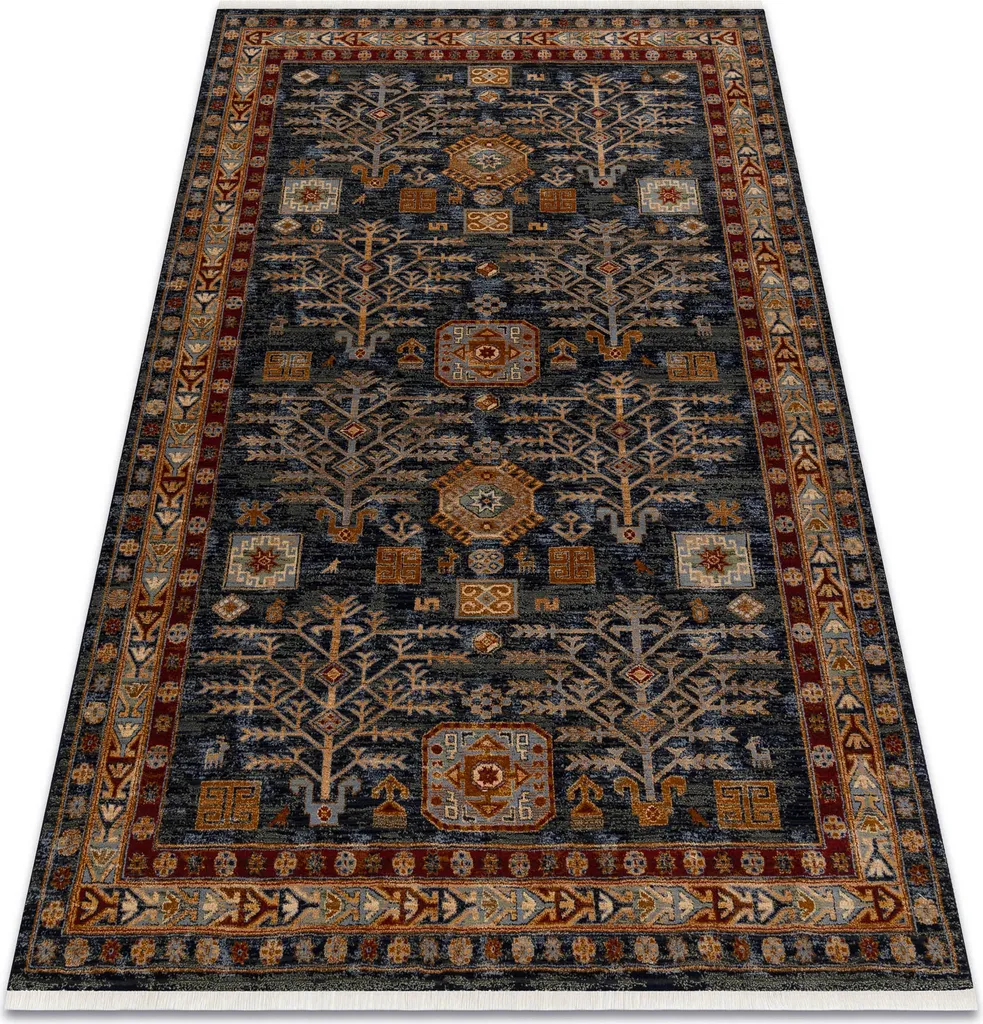 Tapis en laine Keshan 6174/53511 bleu foncé et bordeaux 80x145 cm