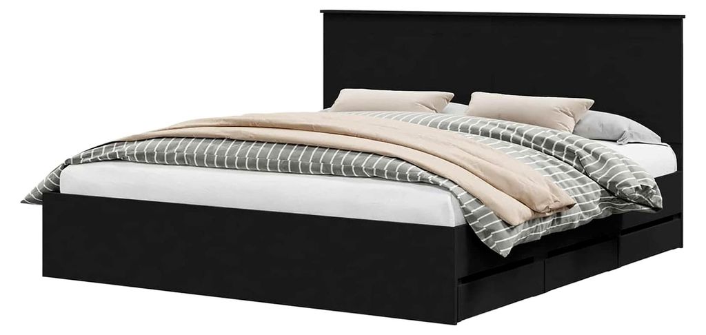 Bettgestell mit Schubladen Schwarz 180 x 200 cm aus konstruiertem Holz, modernes Schlafzimmermöbel mit Stauraum, rechteckiges Design