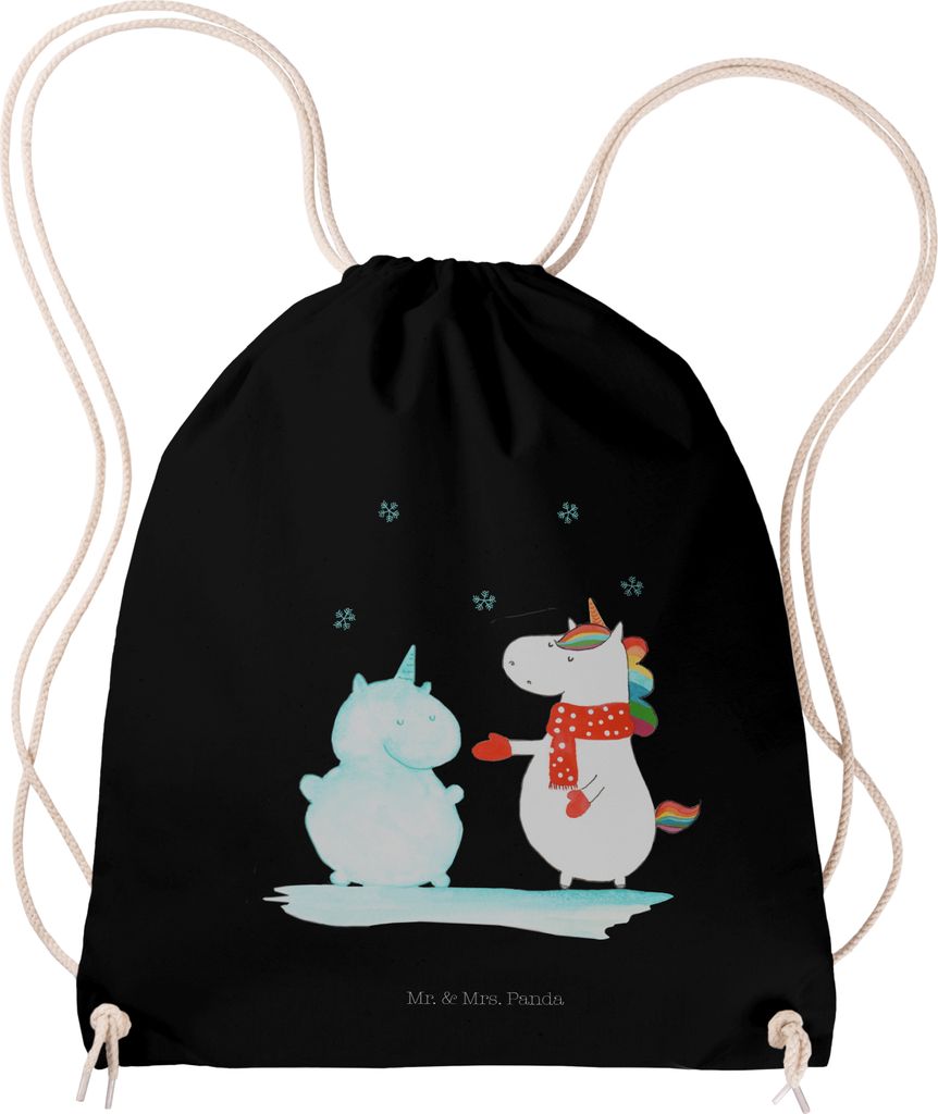 Mr. & Mrs. Panda baumwoll turnbeutel Einhorn Schneemann - Schwarz - Geschenk, Mütze, wander rucksack, Sportbeutel, Unicorn, Jutebeutel, Stoffbeute...