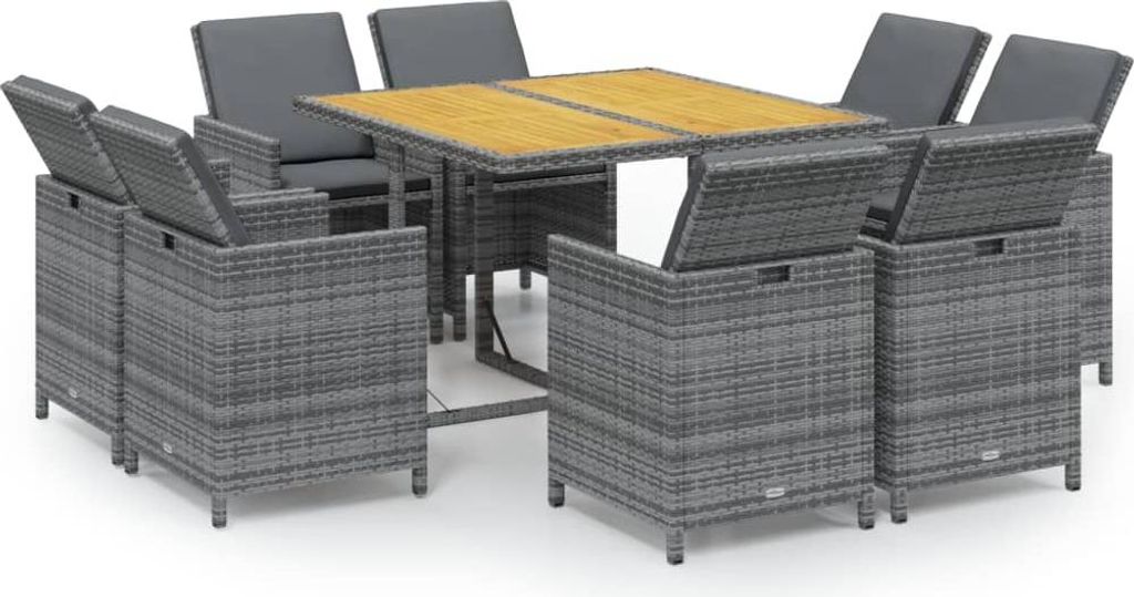 9-tlg. Garten-Essgruppe mit Kissen Poly Rattan Grau