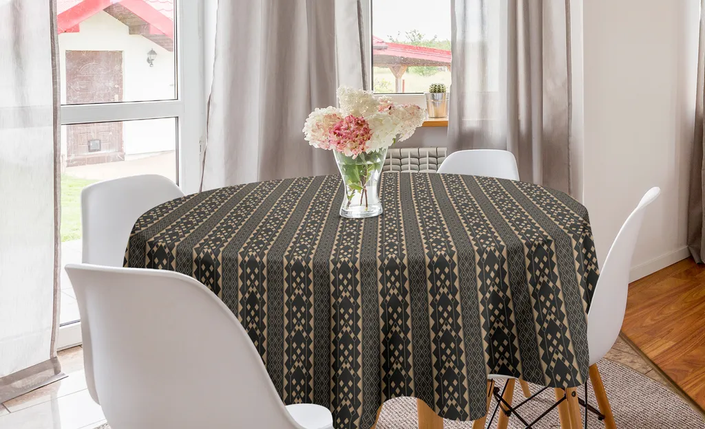 Tovaglia Rotonda 150 cm ABAKUHAUS Tribale Marrone e Grigio - Qualità Top