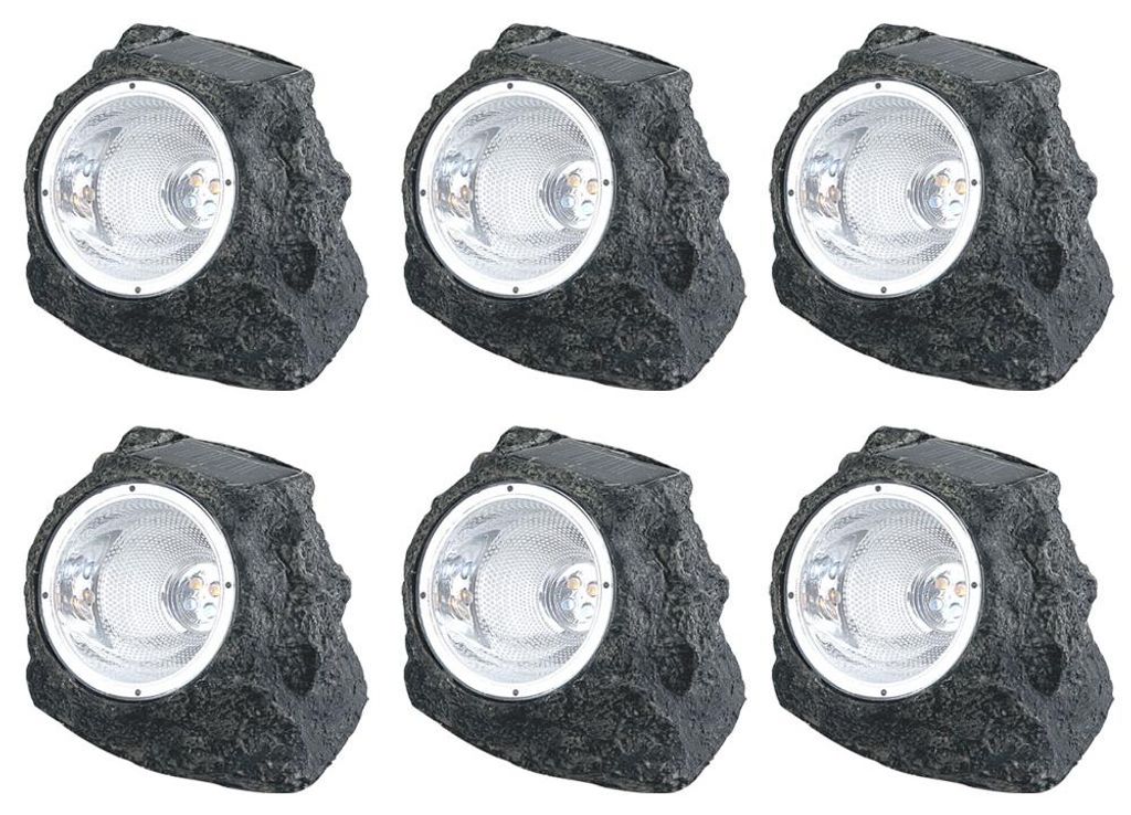 6er Set Solar Gartenstrahler in Steinoptik grau Produktbild 