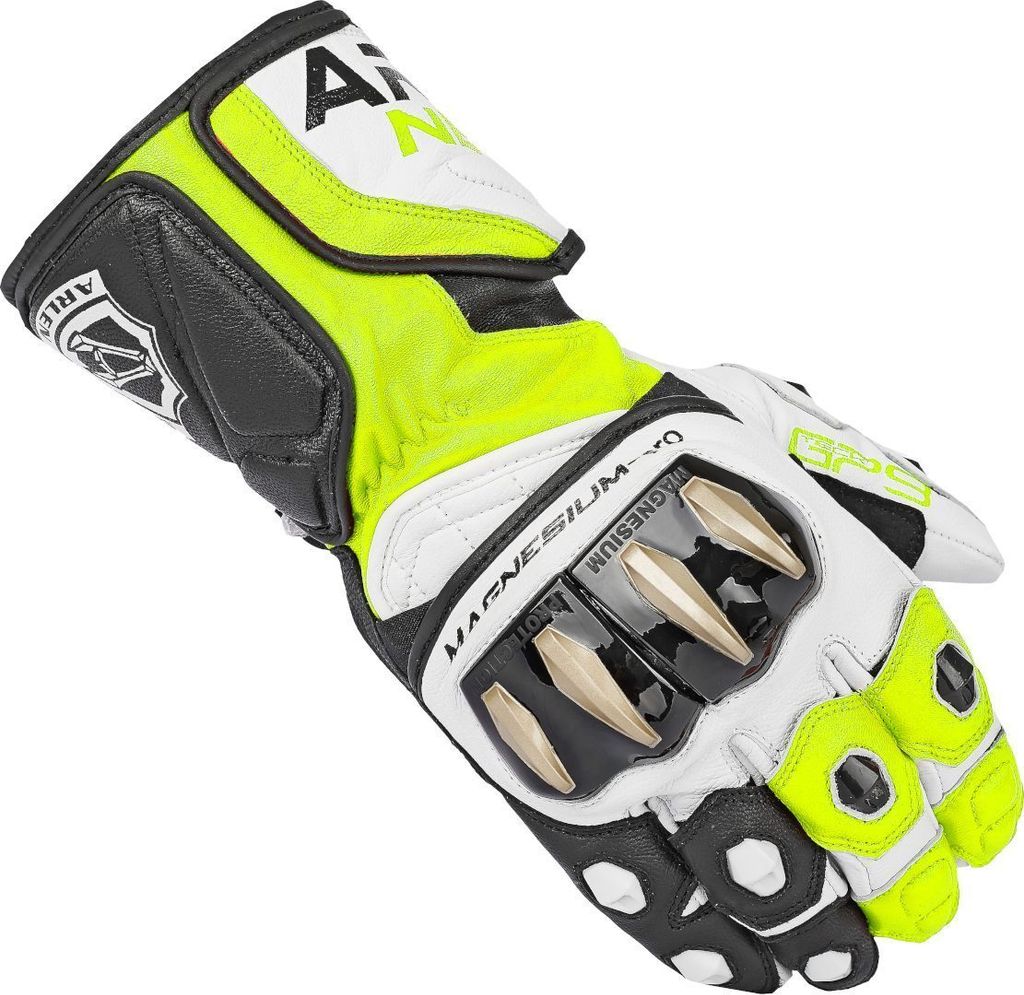 Arlen Ness Sugello Motorradhandschuhe, schwarz/weiß/gelb, XS