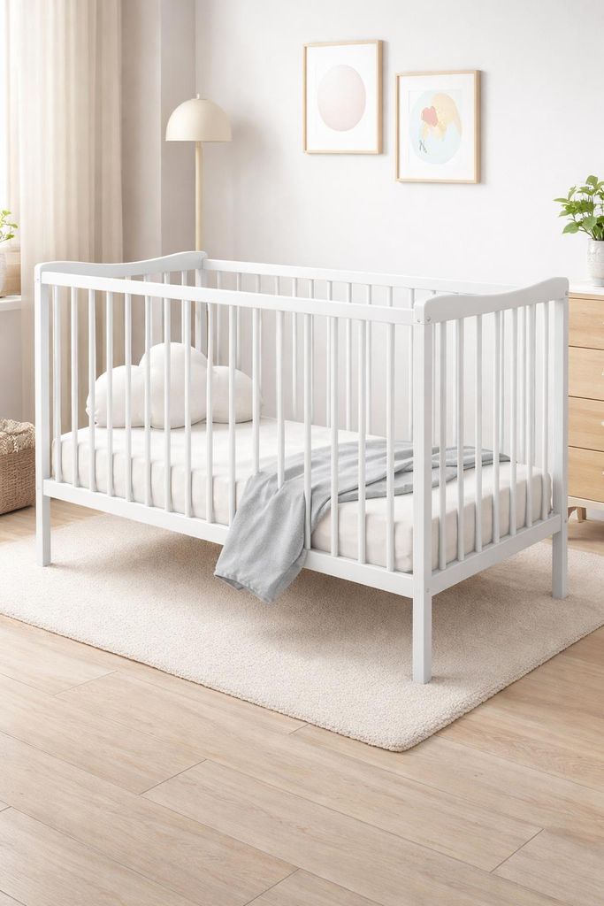 Lit bébé Greg 120x60 cm en Bois de hêtre – Sommier réglable Image du produit 