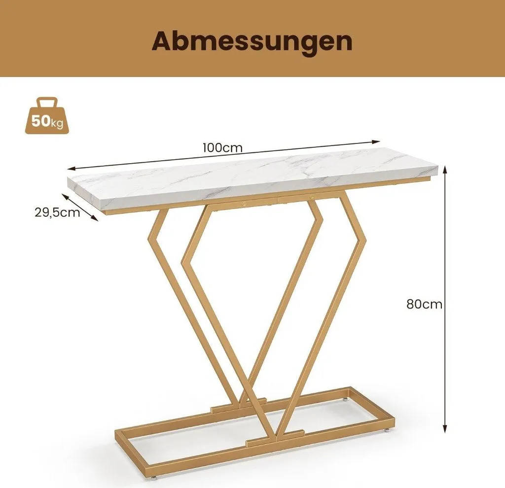 Console dorée plateau marbre 100cm, structure métallique stable luxe - 2