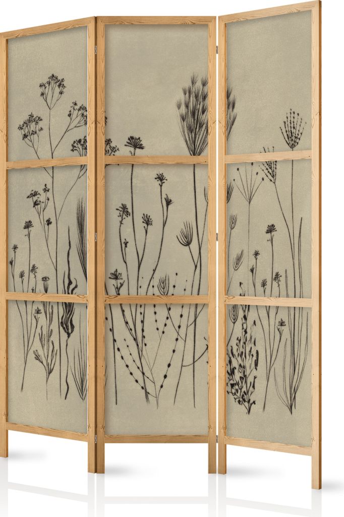 Paravent 135x172 cm 3-teilig einseitig eleganter Sichtschutz Raumteiler Trennwand Raumtrenner Holz Design Motiv Deko Home Office Botanik Abstrakt N...