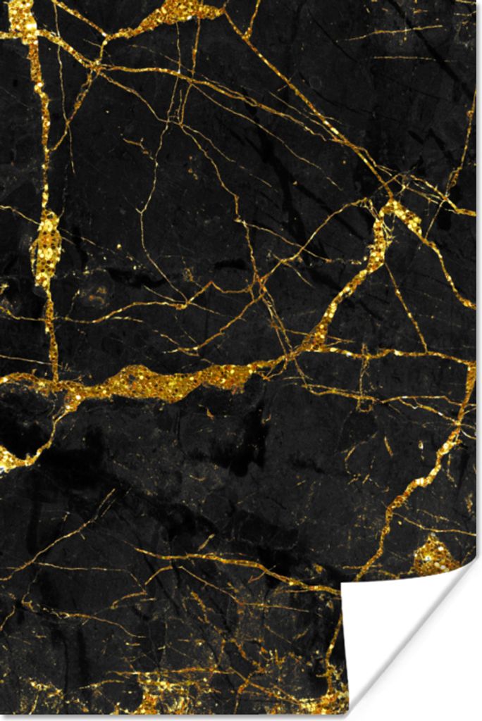 MuchoWow Poster Marmor - Gold - Schwarz - Marmoroptik - Luxe - Glitzer 60x90 cm - Wanddekoration