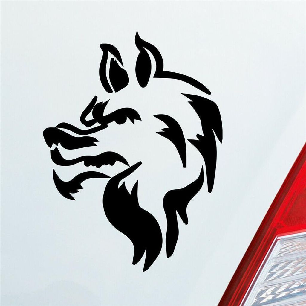Auto Aufkleber Böser Wolf Hund Tier Animal Tribal Tattoo 12x9 cm Schwarz Matt Sticker Heckscheibenaufkleber
