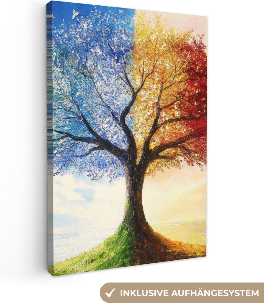 Leinwand Bilder 60x90 cm - Lebensbaum - Kunst - Jahreszeiten - Herbst, Bilder, Wanddeko Wohnzimmer