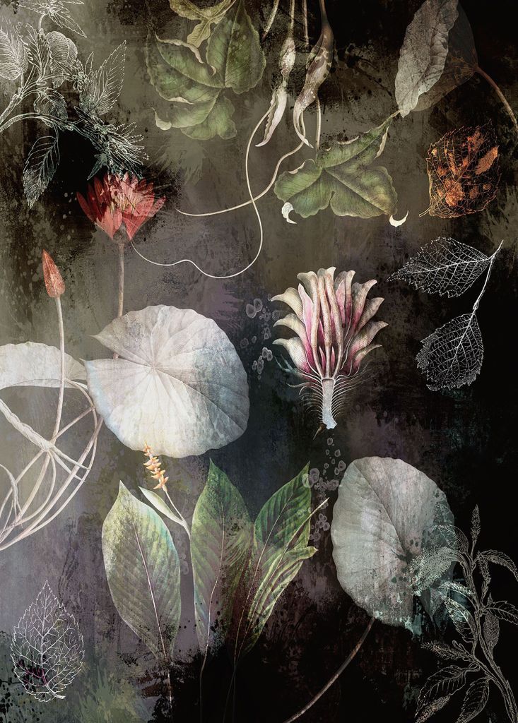 Sanders & Sanders Fototapete romantischen Blumen Grün, Rosa und Grau 200 x 280 cm