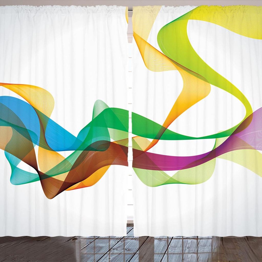 ARANDE Abstrakt Gardine, Künstlerische angeredete gewellte Band-Linie und geräucherter Regenbogen mögen kühle grafische Grafik, 280 x 225 cm, M...