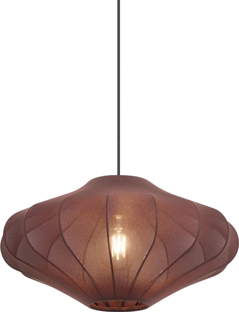 QAZQA - Design Japandi Hängelampe I Pendellampe I Pendelleuchte Braun mit Stoffschirm 50cm - Plu I Wohnzimmer I Schlafzimmer - Textil Rund - LED g...