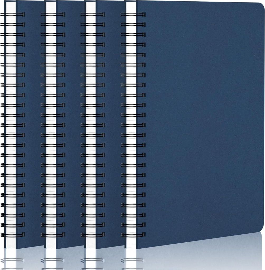 Notizbuch A5 Blanko - 4 Stück Notizbücher A5-14x21cm Dunkelblau Notizbücher Spiral - 100g/m² Papier Blanko Notizbuch Spiralbindung