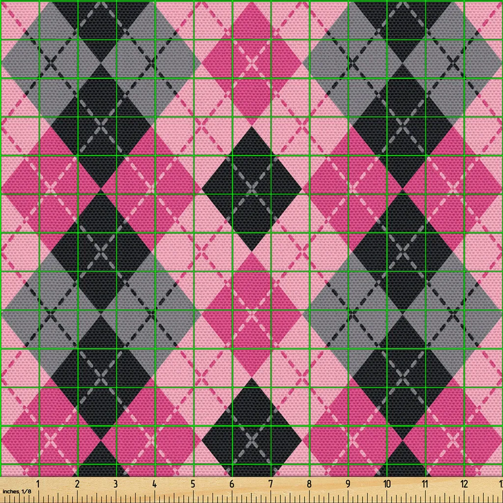 ABAKUHAUS Tissu au mètre Argyle Diamant 3m x 148cm Noir Gris Rose