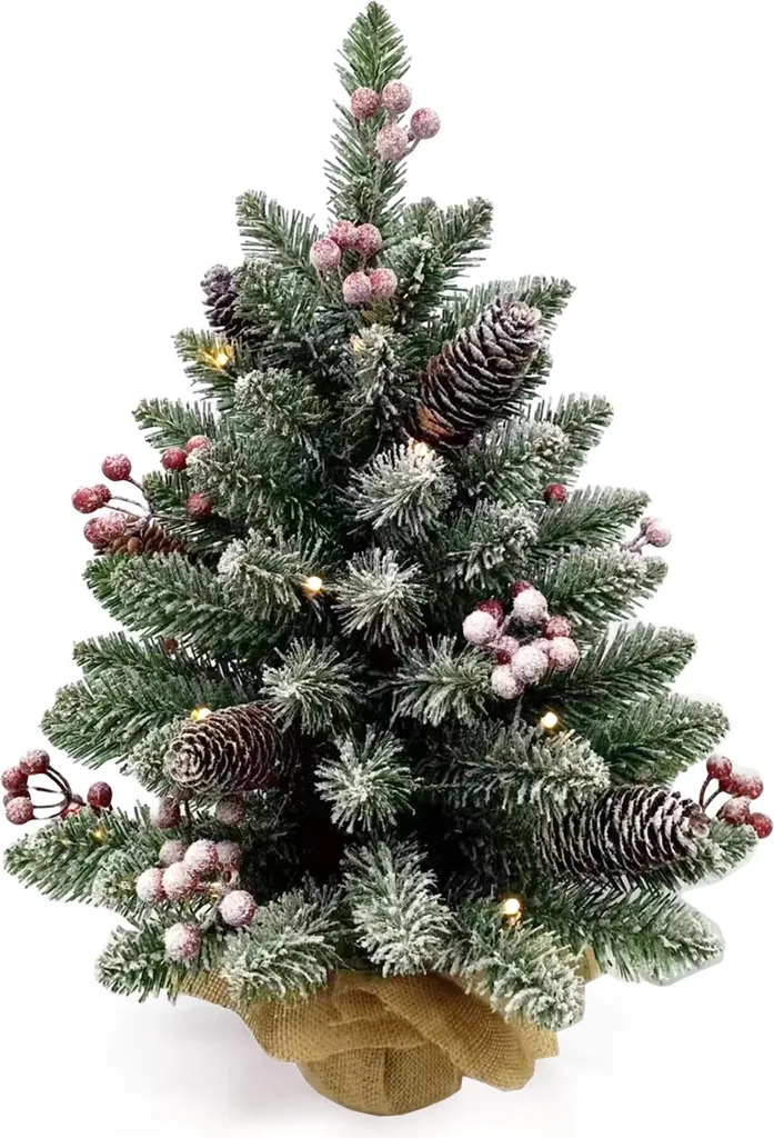Sapin Noël de Table sans Perte d'Aiguilles avec LED et Décoration Classique