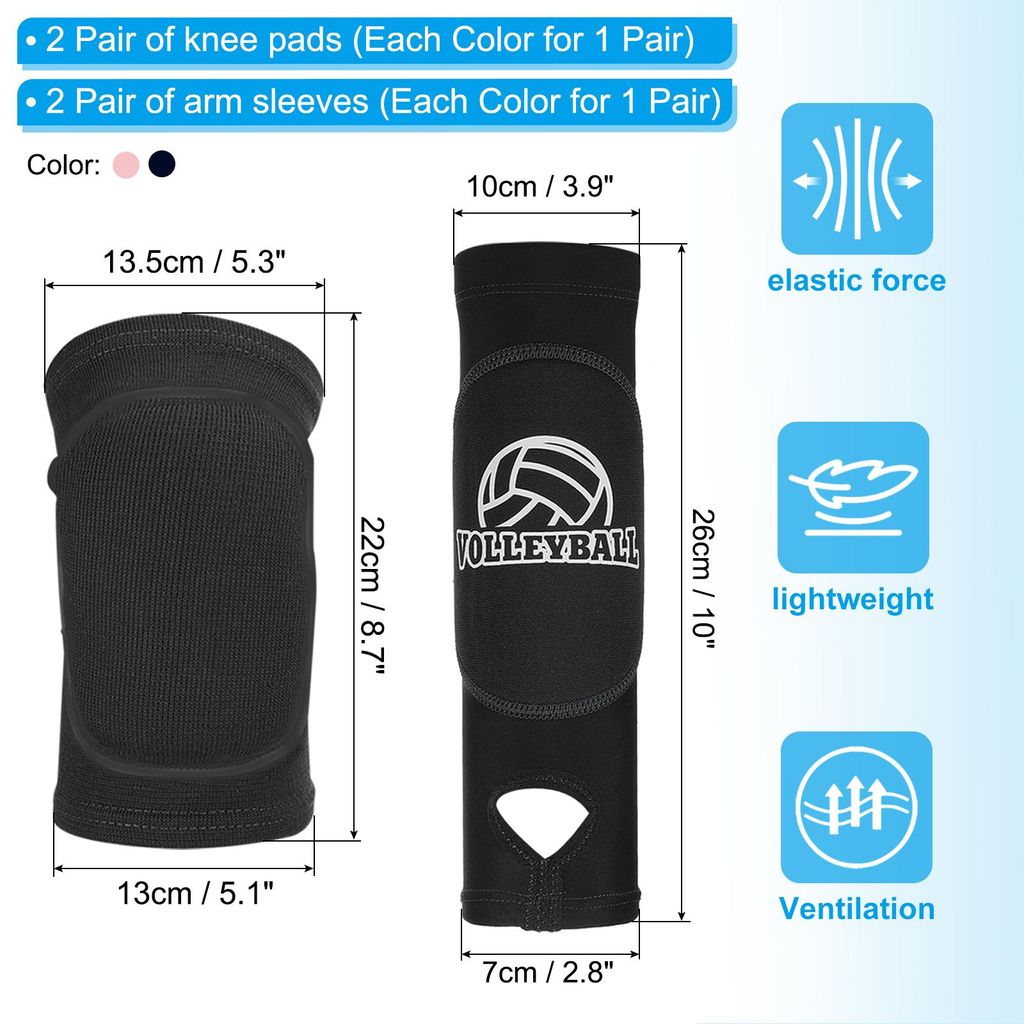 Volleyball-Armmanschetten und Knieschš¹tzer-Set, 4 Paar Unterarm-Kniemanschetten mit Schutzpolstern und Daumenloch, Volleyball-Armpolster (5,3 Zo...