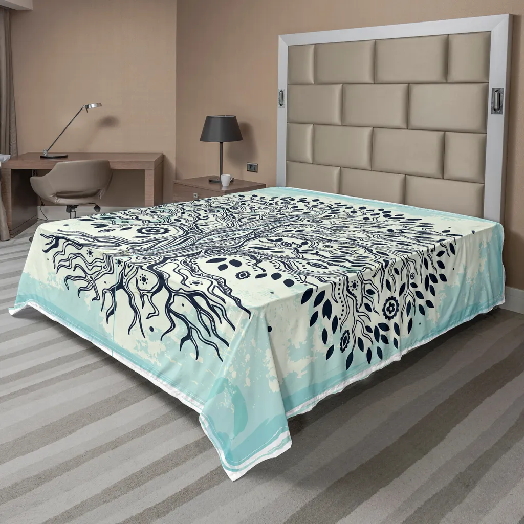 Drap plat supérieur Motif Arbre de Vie Bohème 275x260cm en Tissu Doux