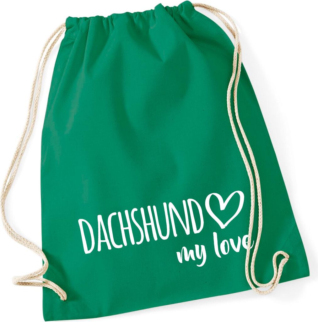 Huuraa Turnbeutel Dachshund my love 12 Liter Kelly Green Baumwolle Rucksack Geschenkidee