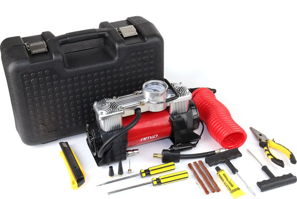Gonfleur électrique voiture 12V métal AMiO double piston haute pression