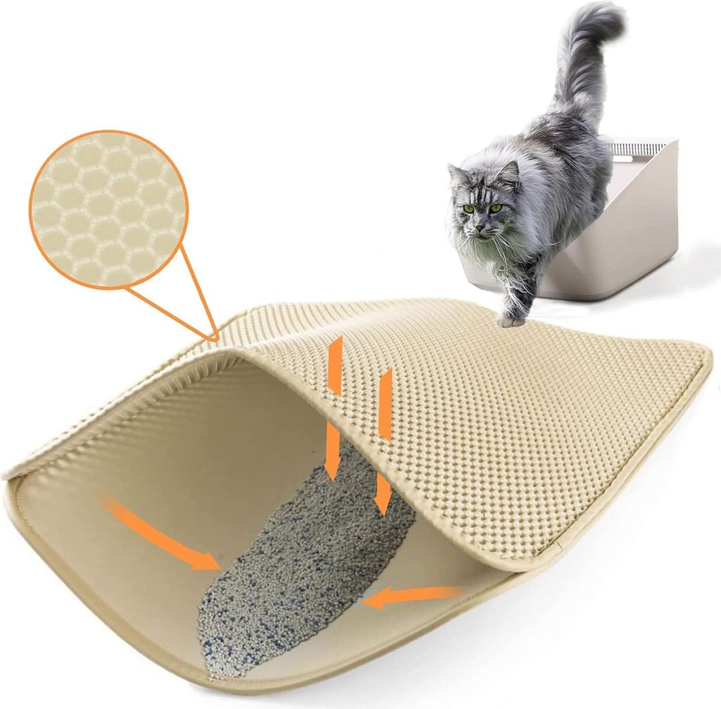 Große Katzenstreumatte, Katzentoilettenmatte, Katzentoilette, 60 x 45 cm, doppellagiges Wabendesign, rutschfest, wasserdicht und urinabweisend, le...
