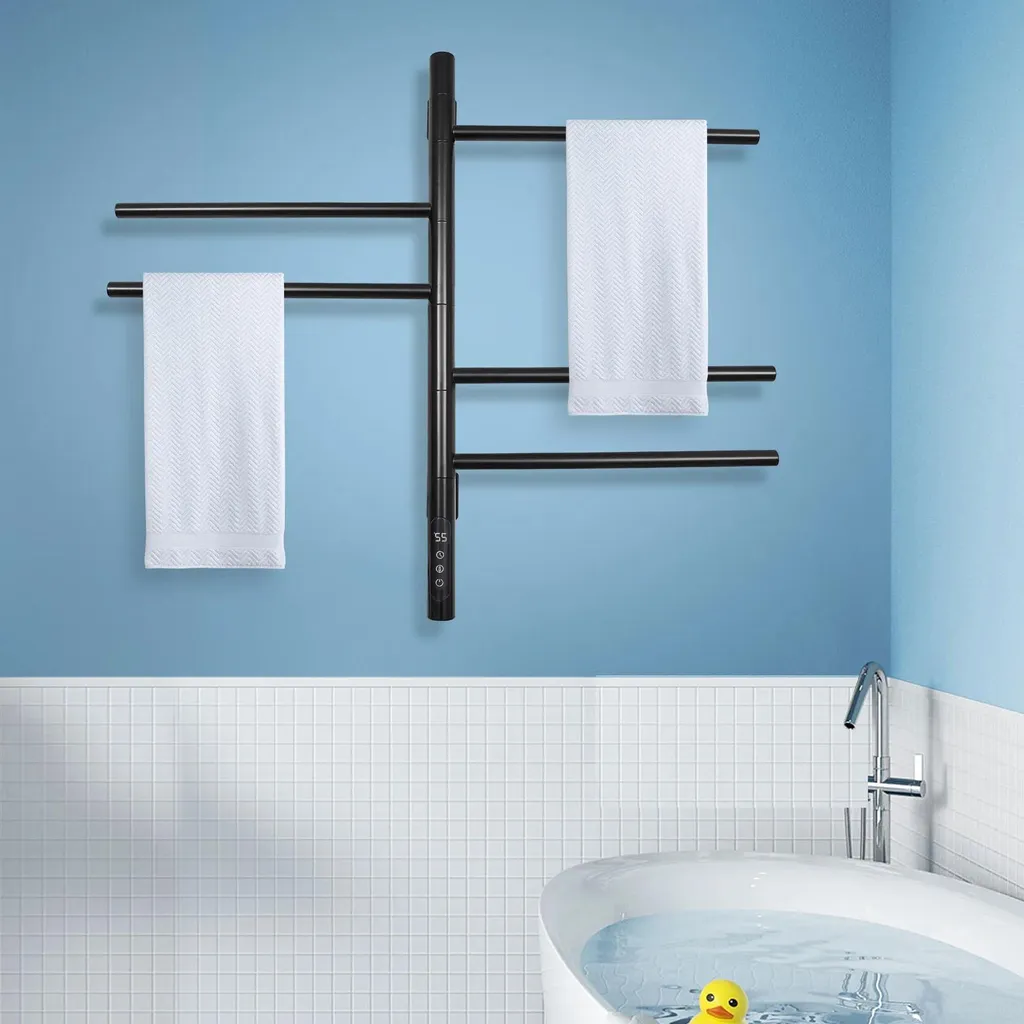 Chauffe-serviettes mural noir pivotant pour un séchage rapide et doux - 4