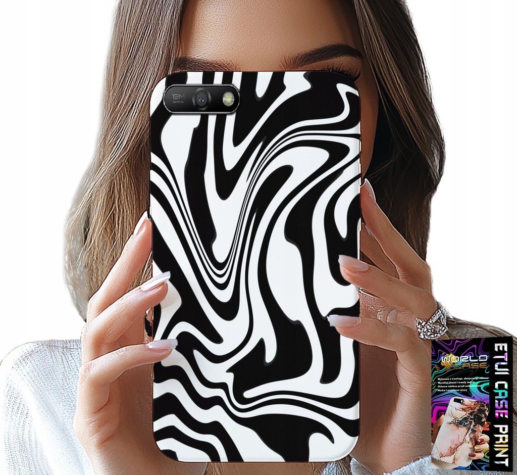 Fall Für Huawei Y6 2018 - Schwarz Und Weiss Abstrakt + Hartglas