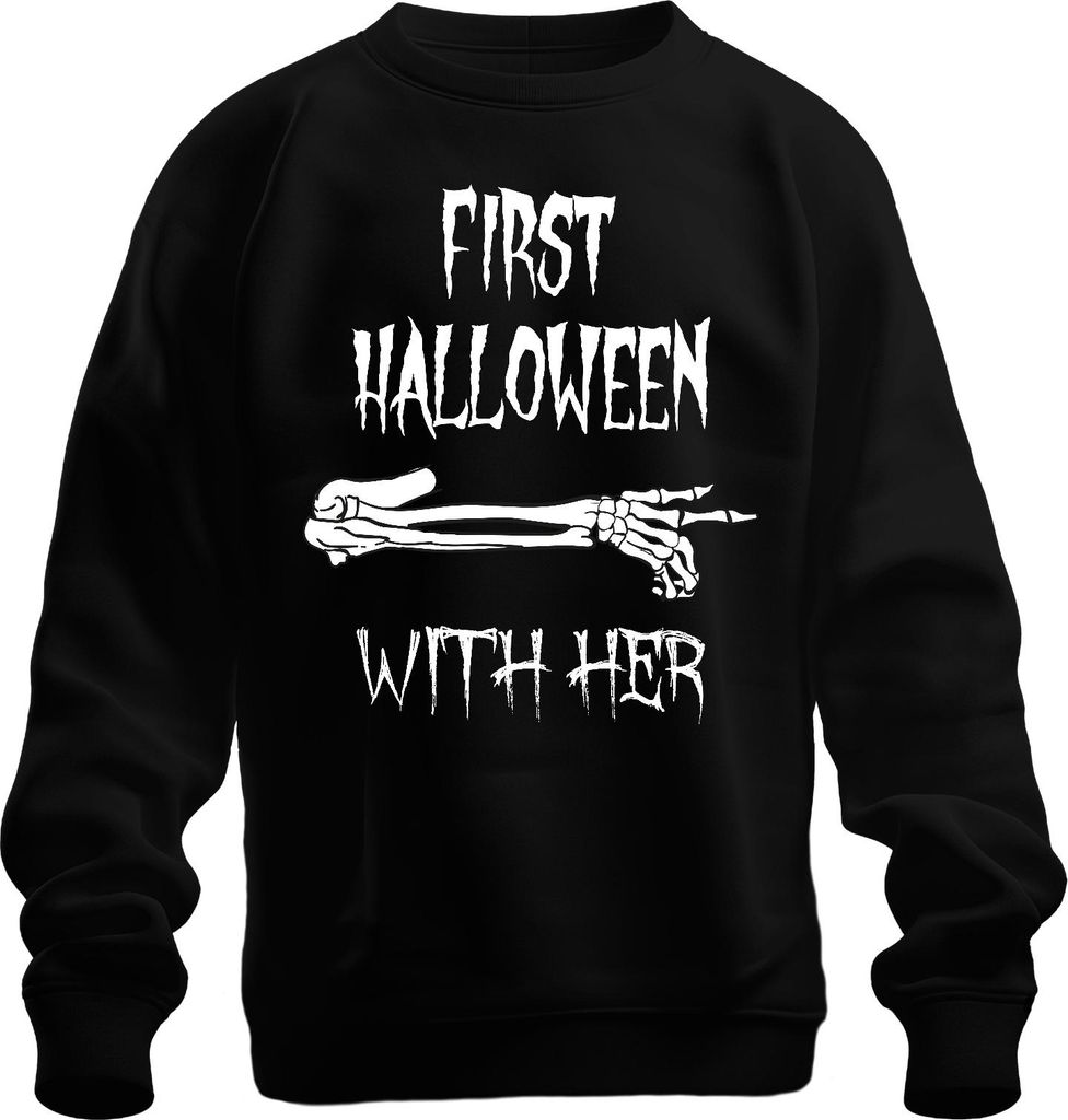 First Halloween With Her erstes Halloween Baby Mama Geschenk Arm Uni Sweatshirt Pullover, Schwarz, XXL