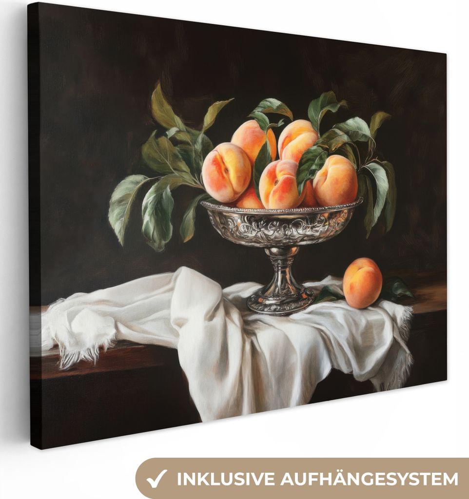 Wanddeko 40x30 cm - Stilleben - Pfirsiche, Leinwand Bilder Wohnzimmer