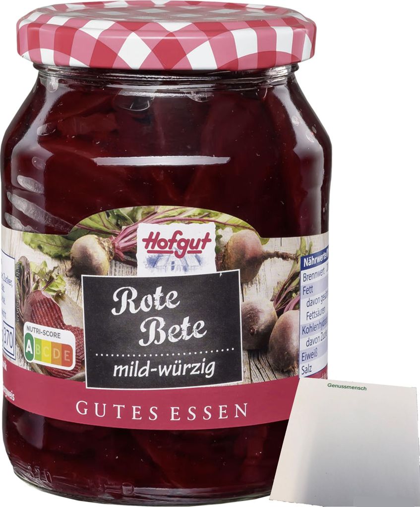 Hofgut Rote Bete Scheiben (370ml Glas) + usy Block