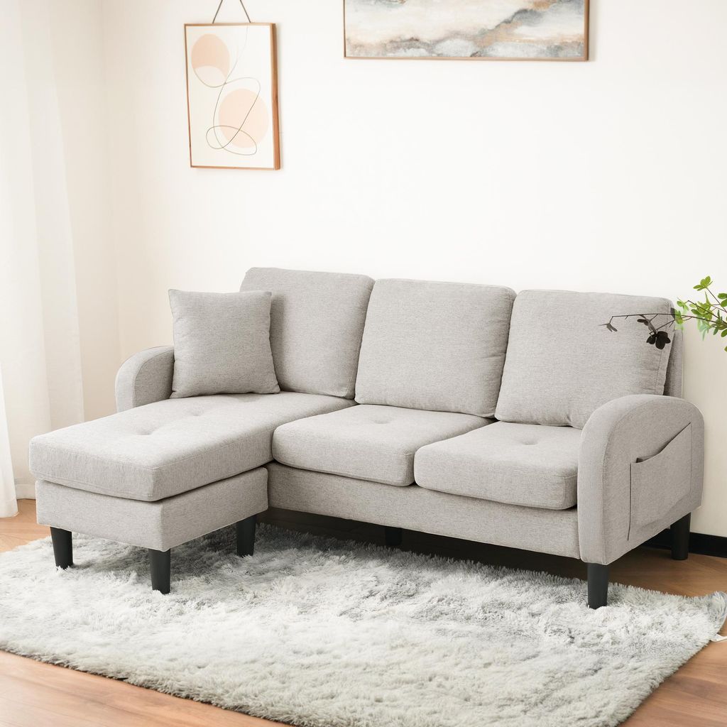 STILVORA Ecksofa L-Form mit Chaiselongue und modularem Design, 3-Sitzer Sofa mit bequemer Polsterung und atmungsaktivem Baumwoll-Leinenstoff, Wohnz...