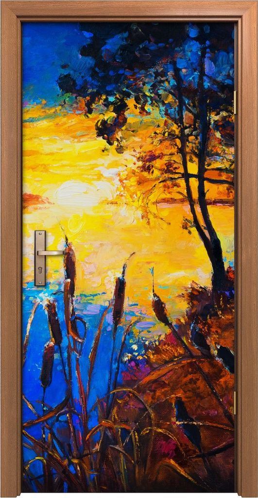 Türposter 90x200 cm Türaufkleber Türtapete Türfolie Klebefolie kunst Wasser Baum Gras bunte Abstrakte