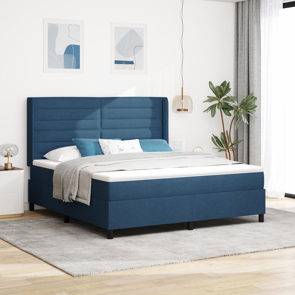 Design new Polsterbett Boxspringbett mit Matratze Blau 180x200 cm Stoff - Bettrahmen - Klassische Betten cloris18250