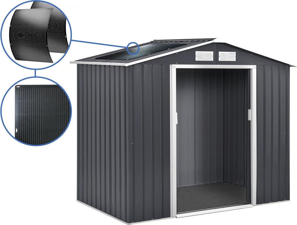 Gerätehaus aus Metall - "Vegas" - 5,29 m² mit Solarpaneelen - Grau