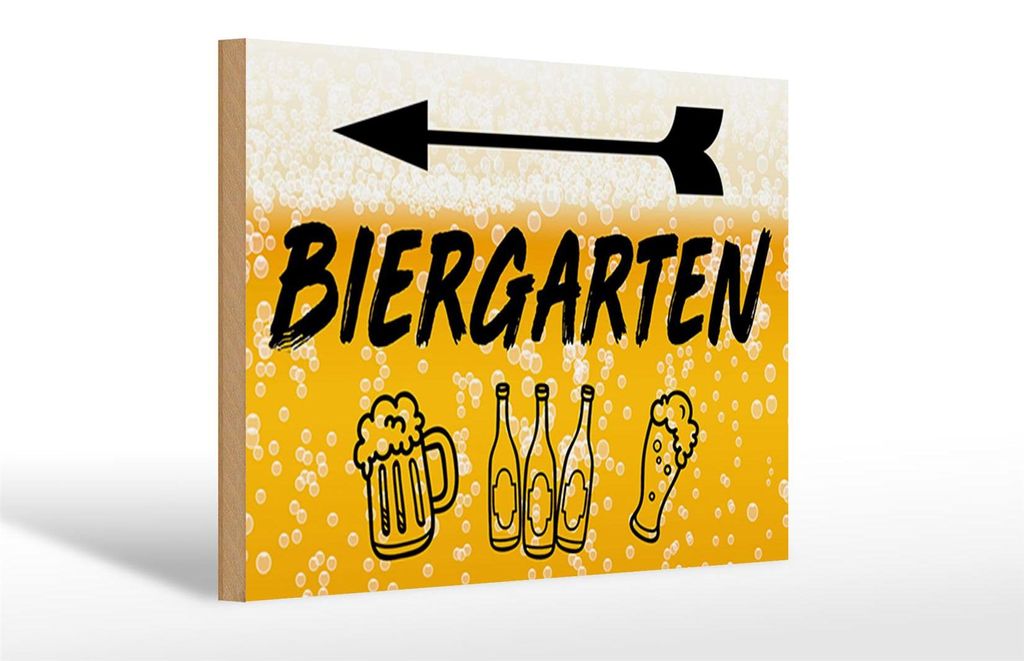 Holzschild Hinweis Biergarten links Bier Schild, 30x20 cm, Produktbild 