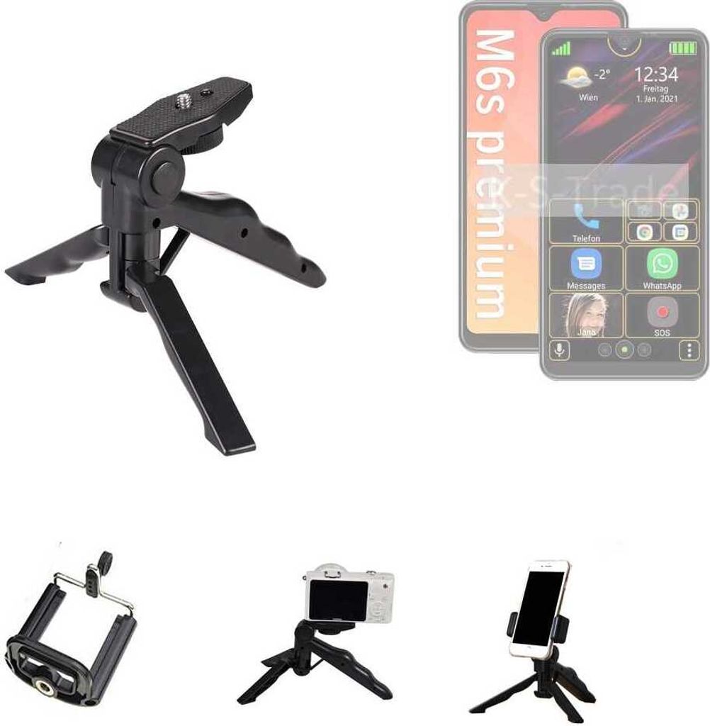 K-S-Trade Stativ Tisch-Ständer Dreibein Handy-Stativ Ständer kompatibel mit Bea-fon M6s premium Mini-Stativ Smartphone Tripod Handy-Stativ aus