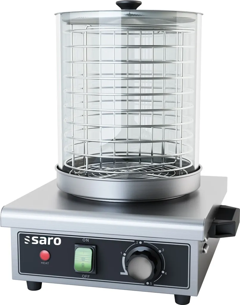 Machine à hot-dogs Saro HW 1 en acier inox avec cylindre en verre 0,45kW