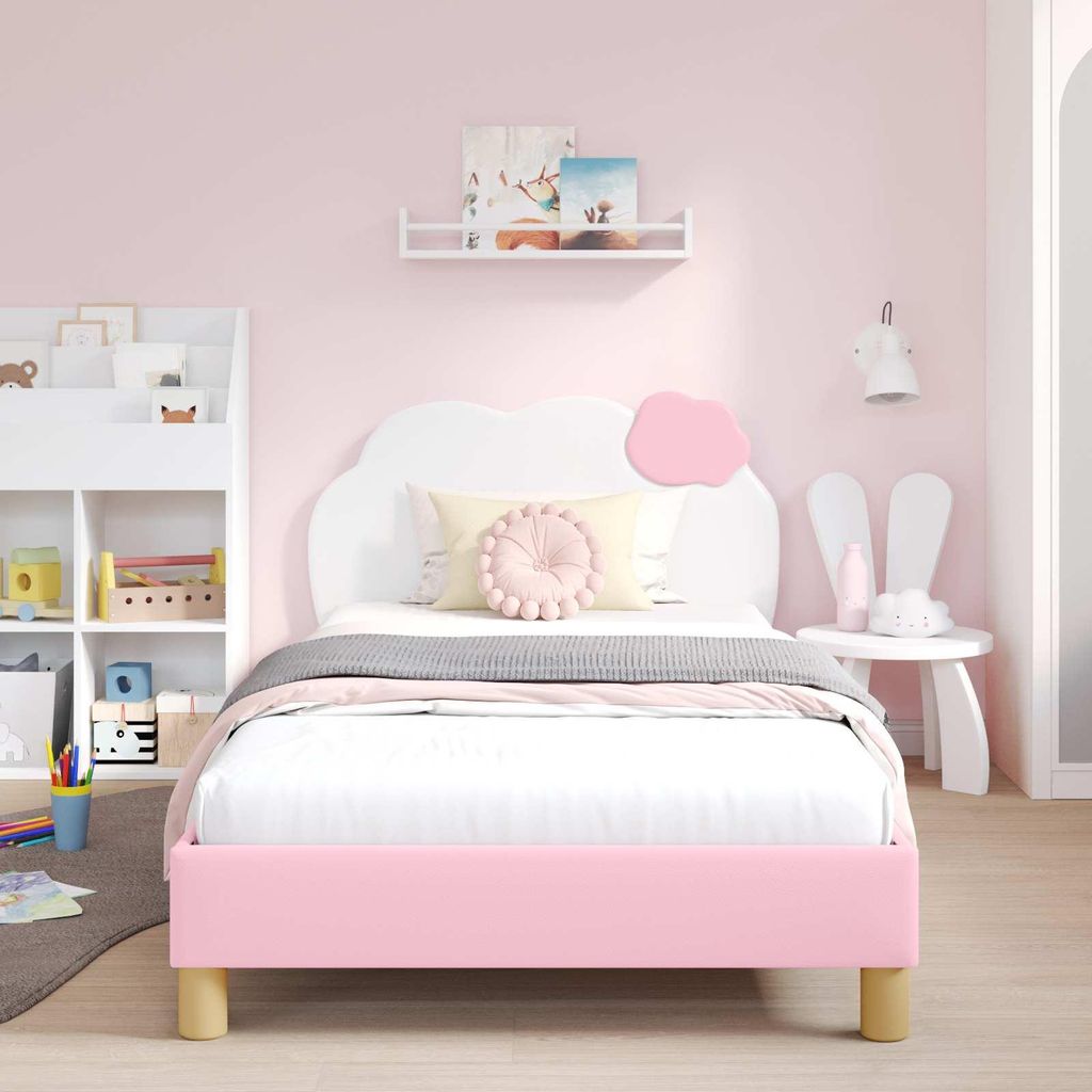 (Design 2026) Kinderbettgestell mit Kopfteil mit Kopfteil Rosa 90 x 190cm Polyurethan- HOMMIE 734819 - Klassische BettenJugendbett Tagesbett
