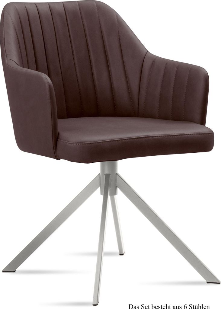 Armlehnstuhl (6er-Set) Dorthe 58x81x60 Edelstahl/Braun