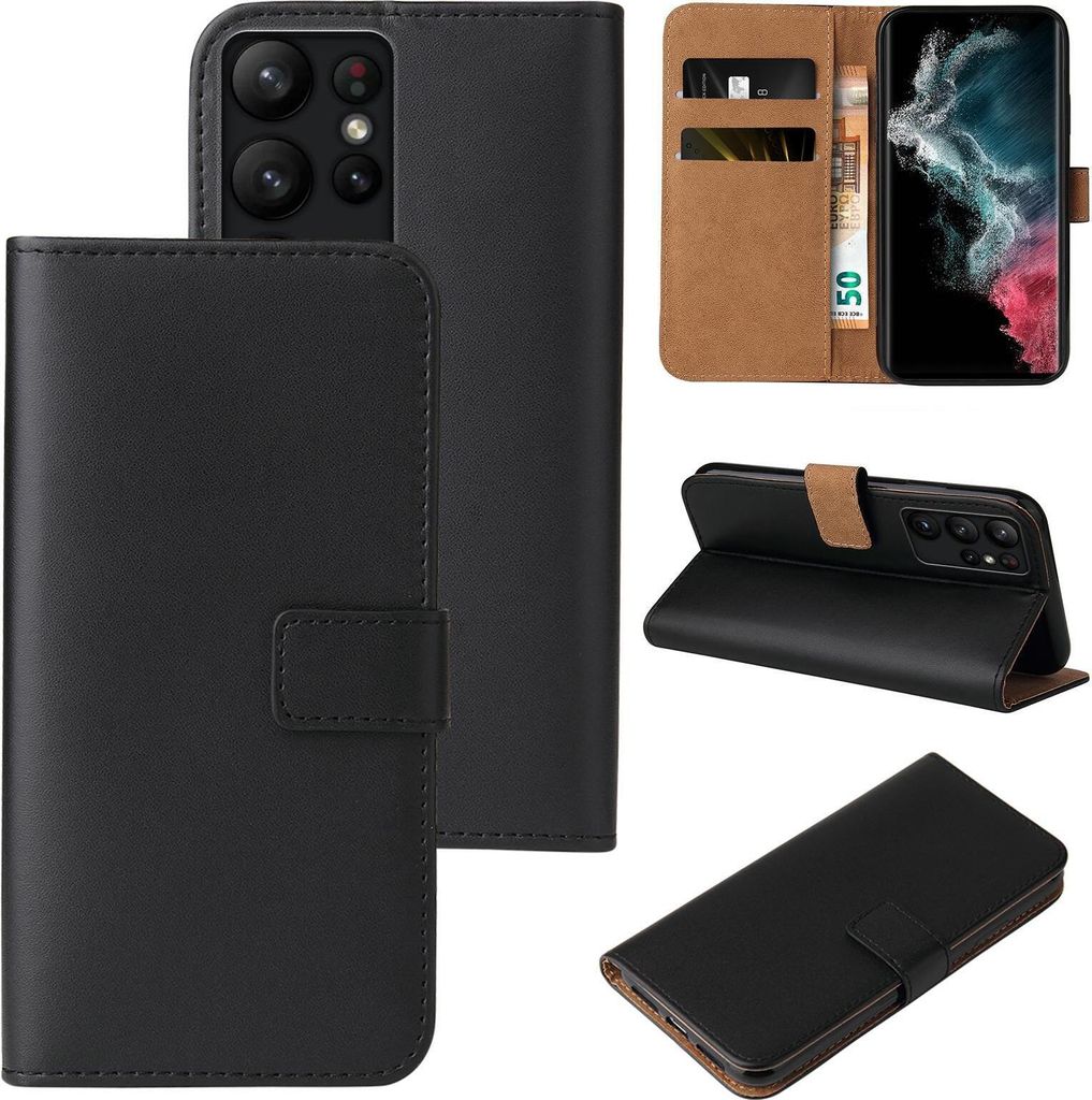 Handy Hülle für Samsung Galaxy S23 Ultra Klapphülle Bookcase Flip Cover Handy Tasche Etui Farbe: Schwarz