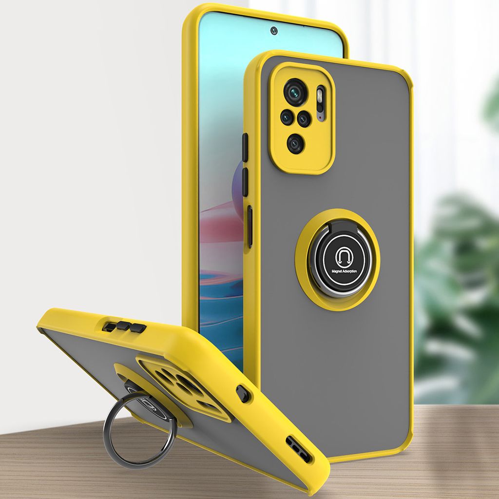 Redmi Note 10 Pro Hülle, Ring Halter Ständer Matte Transluzent TPU Rahmen Stoßfest Schutzhülle für Xiaomi Redmi Note 10 Pro / Note 10Pro Max Gelb
